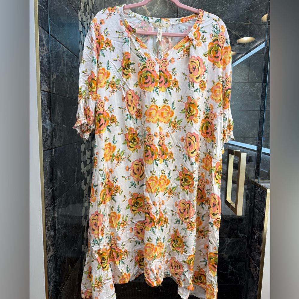 Matilda Jane Asymmetrical Dress in White and Orange Floral